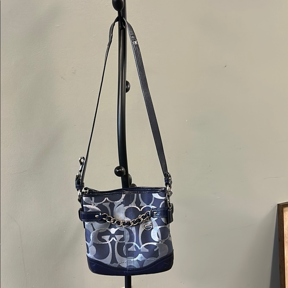 Signature Monogram Navy Crossbody Bag with Chain Accent